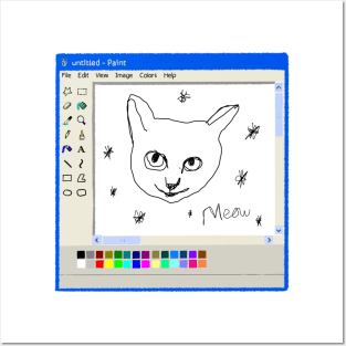 Meow cat Ms paint drawing Posters and Art